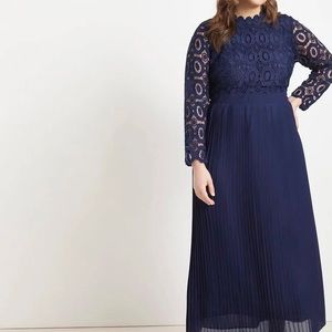 EUC Eloquii Navy Evening / Maxi Dress with Lace Overlay and Pleated Skirt (18)